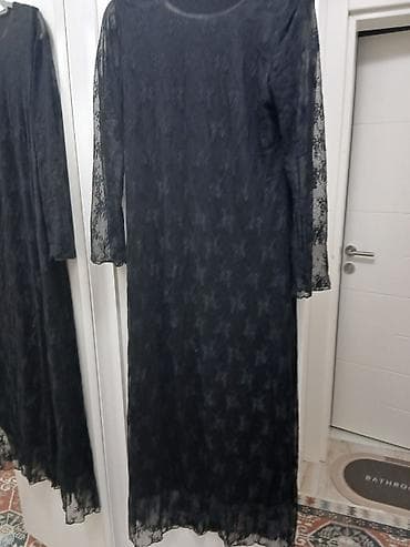 Crna čipkana haljina dugog kroja - Elegantna crna haljina od fine