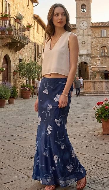 nike jakna bela: Komplet: Suknja i Bluza.Satenasta duga suknja sa cvetnim printom - — 1