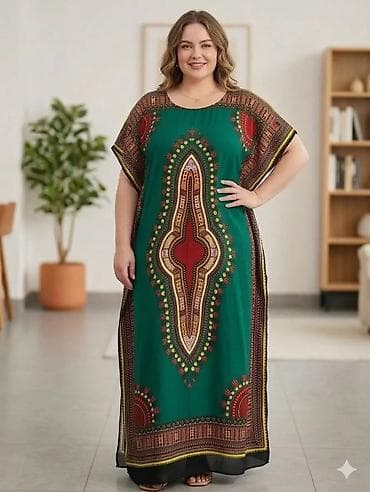 Ženska duga kaftan haljina sa etno/boho printom - Kroj: širok