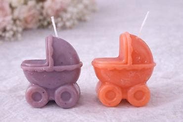 kolica za trimer: Svećice u obliku bebi-kolica – dekorativne, ručno livene. - Set od — 1