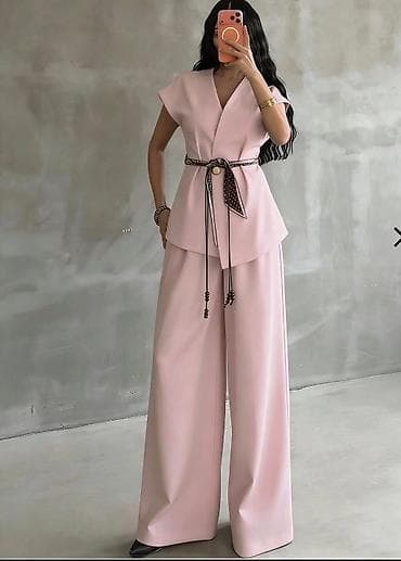 sat zenski: Dvoset ženski komplet – elegantan prsluk/bluza bez kragne i široke — 2