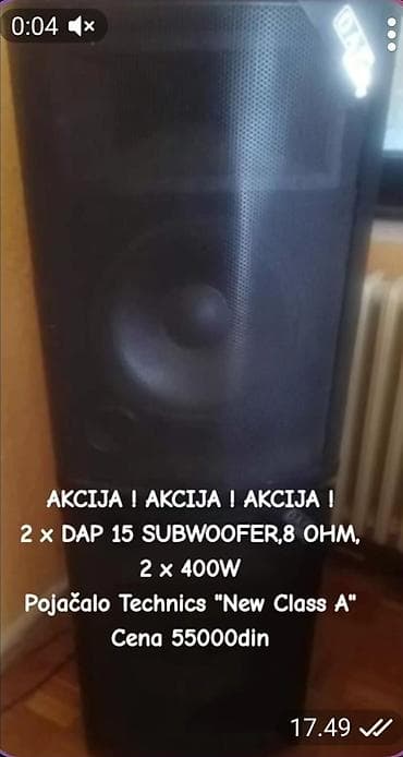 art audio h125: DAP 15" Subwooferi (2x400W) + Technics New Class A pojačalo - — 2