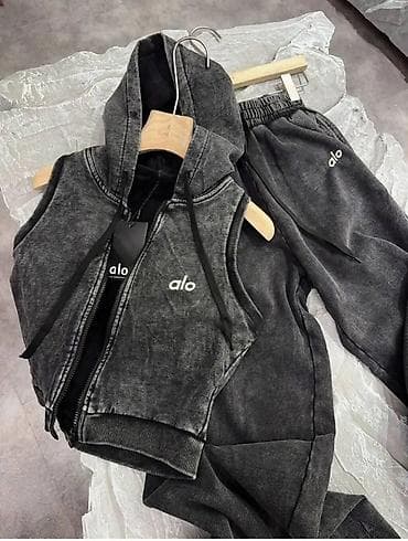 torbice za devojke: Alo ženski komplet – prsluk i trenerka u ispranom crnom/ugljen sivom — 3