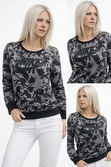 Ženska Nike dukserica sa dugim rukavima, maskirni print u sivim i