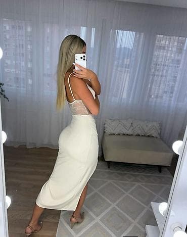 elegantni korseti: Haljina midi dužina sa asimetričnim preklopom i prorezom napred,tanke — 3