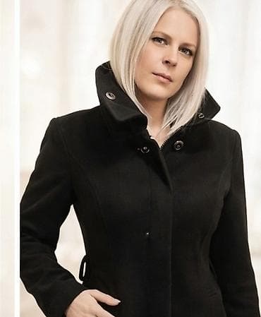 kapa sa usima koje se pomeraju: Ženski kaput – crna boja - Dužina do iznad kolena, elegantna uska — 6