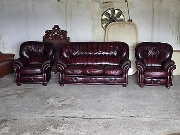 krevet trosed: Kožni garnitura – bordo - Sastav: trosed sa tri jastuka za sedenje + — 6