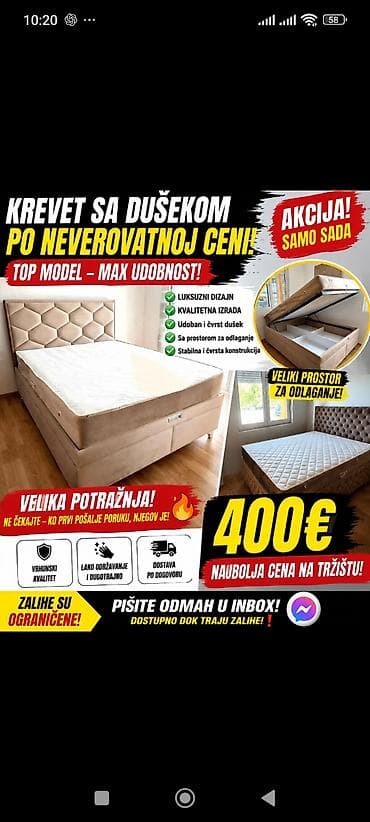 kreveti cene: Krevet sa dušekom i kutijom za odlaganje – top model - Luksuzan dizajn — 1