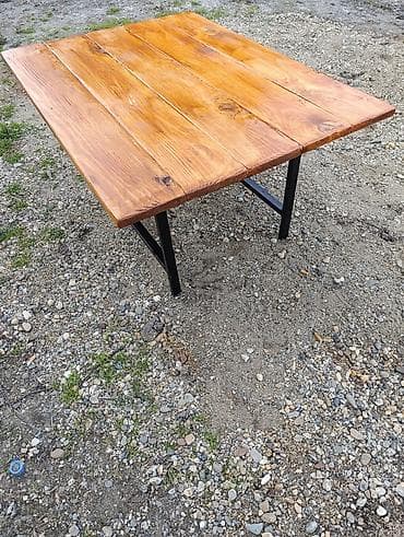 Stilski klub stolovi: Drveni sto sa metalnim nogama – ručni rad - Gornja ploča: masivno — 4