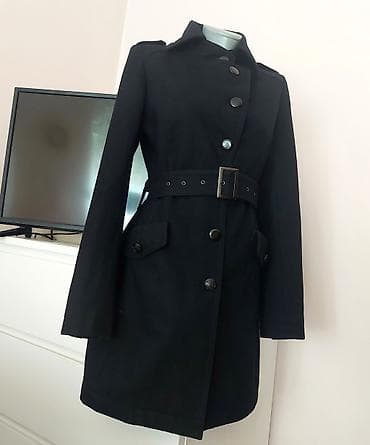 michael kors jakne: Ženski crni kaput sa kaišem - Klasičan, elegantan model do iznad — 2