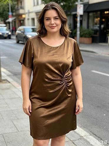 atmosphere dresses: Saten haljina A-kroja sa čvor-naborom Haljina za punije XL 2XL 3XL — 2
