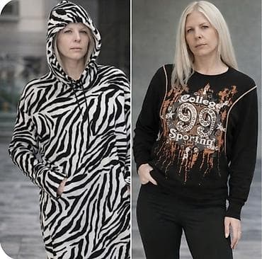 Ženska odeća: Ženska dukser-haljina sa kapuljačom – zebra print - Model: ležerna — 1
