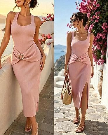 satovi i nakit: Ribana midi haljina Emi Moda – Made in Italy - Elegantna, pripijena — 10