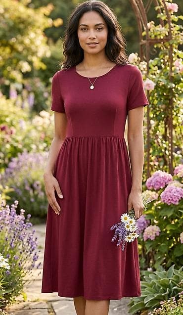 Dresses: Ženska haljina u boji bordo/više trešnje, jednostavne i elegantne — 1