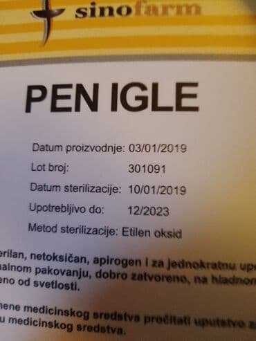 Glukometri: PEN IGLE ZA DAVANJE INZULINA 8 MM. IMA U KUTIJI 90 KOM. NOVO,U ROKU — 4