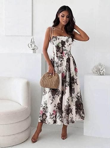 suknja obim struka: Ženska letnja haljina na bretele – floralni print Univerzalne veličine — 3