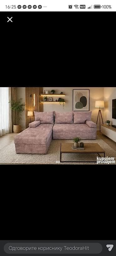 ruski krstur namestaj ugaone garniture: Ugaona garnitura u nežnoj roze boji, idealna za prostrane dnevne sobe — 1