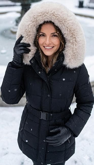 prsluci cena: Zimska ženska jakna sa kapuljačom i krznom - Duga, topla jakna u — 1