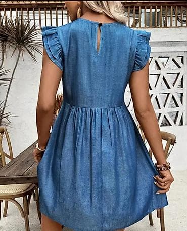 opposite sandale akcija: Ženska kratka teksas haljina sa volan rukavima - Materijal: lagani — 2