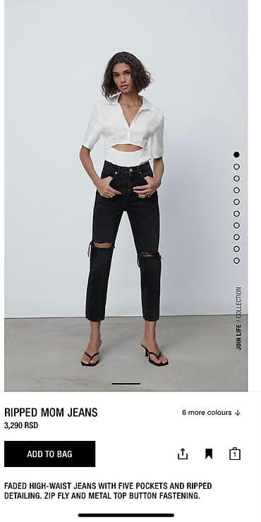 KAO NOVE Zara farmerke dubokog struka, mom jeans kroja, pocepane na