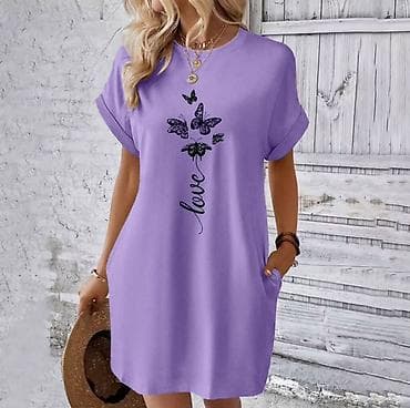 Haljine: Ženska ležerna mini haljina sa kratkim rukavima i džepovima. Ravan — 1