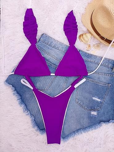 sesiri za plazu: Dvodeni bikinije set – trokutasti grudnjak sa nabranim kaiševima i — 5