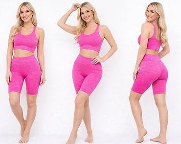 Ostala ženska odeća: Ženski sportski komplet – top i biciklističke helanke, pink - — 3