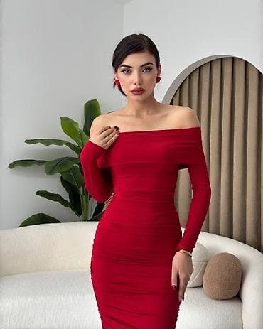 haljine tifani: 🔥Elegantna midi haljina sa spuštenim ramenima - Kroj: uska silueta — 5