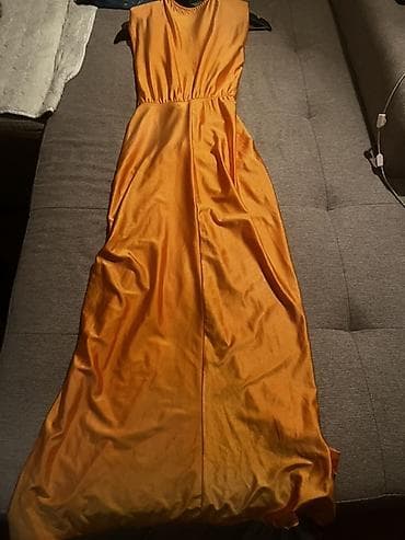 svecane sandale ravne: Elegantna duga haljina u boji zrele narandže,jednom obucena - Model — 3