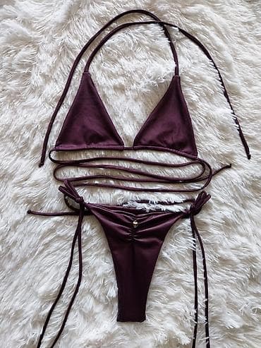 kupaci sa dubokim donjim delom: Dvodijelni bikini set – trouglasti top i gaćice sa vezivanjem sa — 5