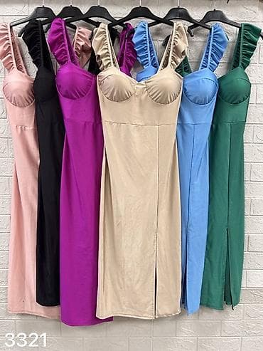 plasticna trska: Saten haljina midi dužine sa volan naramenicama i prednjim prorezom — 5