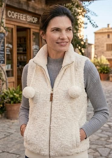 Ženska prsluk-berberica (teddy) – krem bela - Materijal: mekana