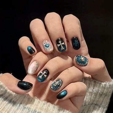 Ručno rađene presovane nokti-tipse – kolekcija “Teal Galaxy” - Set