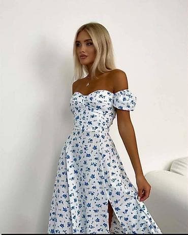 Letnja midi haljina sa floralnim printom - Kroj: romantičan, struk