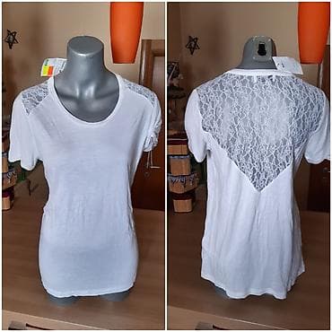 beli tech fleece: Bela ženska majica kratkih rukava sa čipkom – Le Temps des Cerises — 2