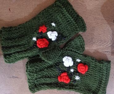 Beanies: Pletenе zimske rukavice bez prstiju – ručni rad - Boja: tamnozelena - — 2