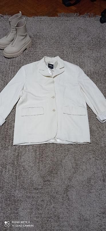 Women's Clothing: ZARA sako – ženski, krem/bela boja. Klasičan kroj sa reverom i ravnim — 1