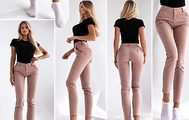 Ženske slim-fit pantalone – puder roze - Kroj: uske nogavice, visina na lalafo.rs Ženske slim-fit pantalone – puder roze - Kroj: uske nogavice, visina