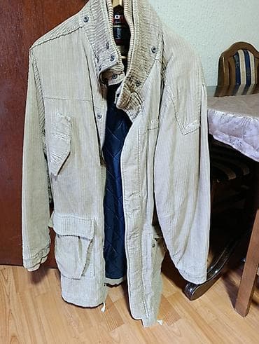 elipsa jakne 2023: Muška jakna od rebrastog somota (corduroy) u bež boji, sa postavom. - — 1