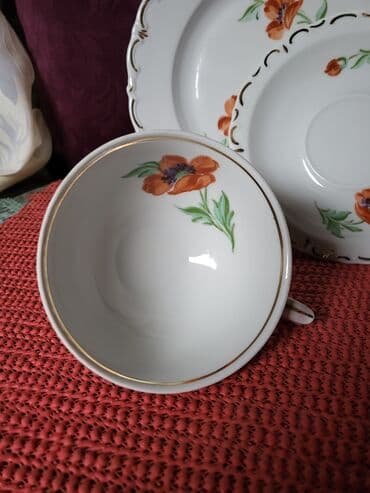 porcelanske solje za caj: Porcelanski nemacki set nemacki,rucna obrada,oslikavanje 70te. Set — 5