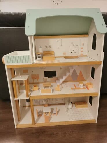 lutka za sminkanje: Drvena kućica za lutke – troetažna, sa modernim dizajnom - Materijal — 1