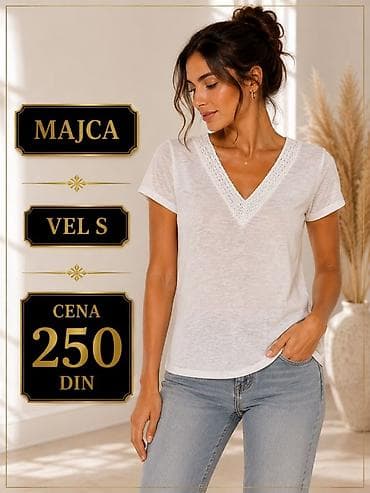beli tech fleece: Majica, veličina S. Kratki rukavi, V-izrez sa dekorativnim — 1