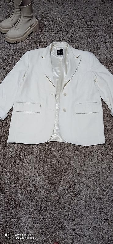 Women's Clothing: ZARA sako – ženski, krem/bela boja. Klasičan kroj sa reverom i ravnim — 4