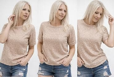 Ženska bluzica sa kratkim rukavima u bež/nuance šampanj boje sa