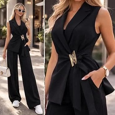 bež prsluk: Ženski komplet – prsluk bez rukava i široke pantalone - Kroj — 6