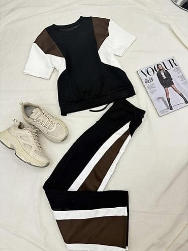 Gornji i donji deo: Dvodelni komplet majica s kratkim rukavima i široke trenerke ravnog — 2