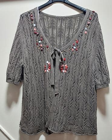 dzemper tabi: Pletena ženska kardigan-tunika u tamno sivoj/maslinastoj nijansi — 1