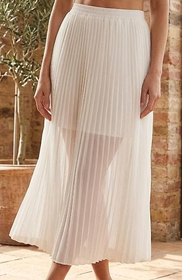 moderne suknje 2024: Ženska plisirana suknja – midi dužina, boja: krem/bela. - Lagan — 1