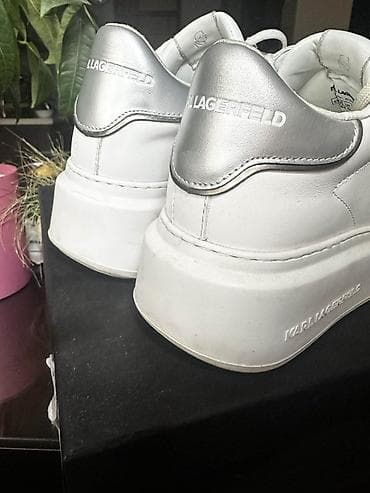 mona torba prevrnuta koza: Karl Lagerfeld bele kožne patike sa platformom - Model: niske patike — 4