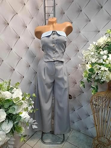 biserno: Ženski dvodelni komplet – top bez bretela i pantalone širokih — 4